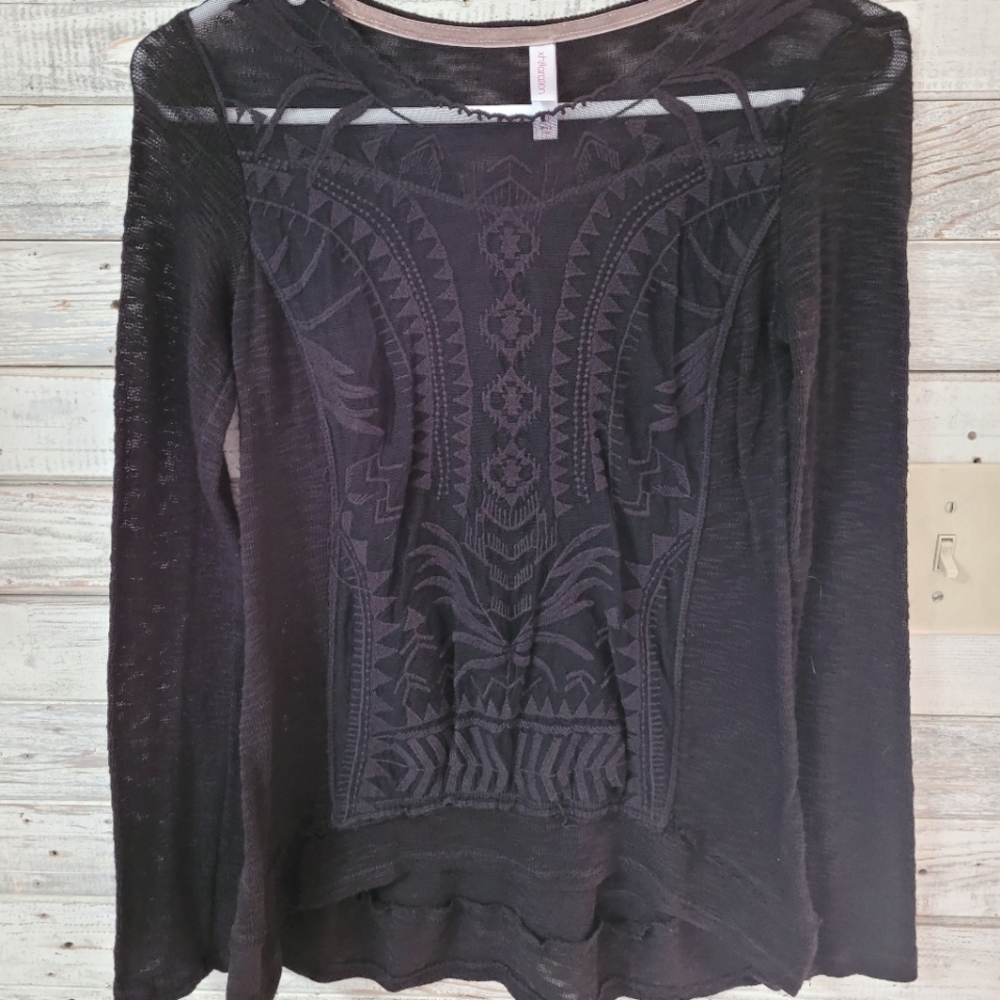 Xhilaration small black sweater with lace on front